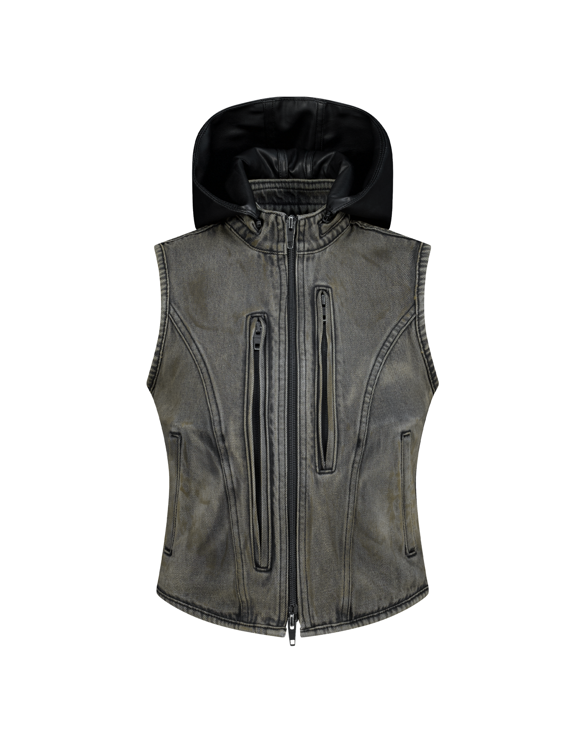 DETACHABLE HOOD DENIM VEST