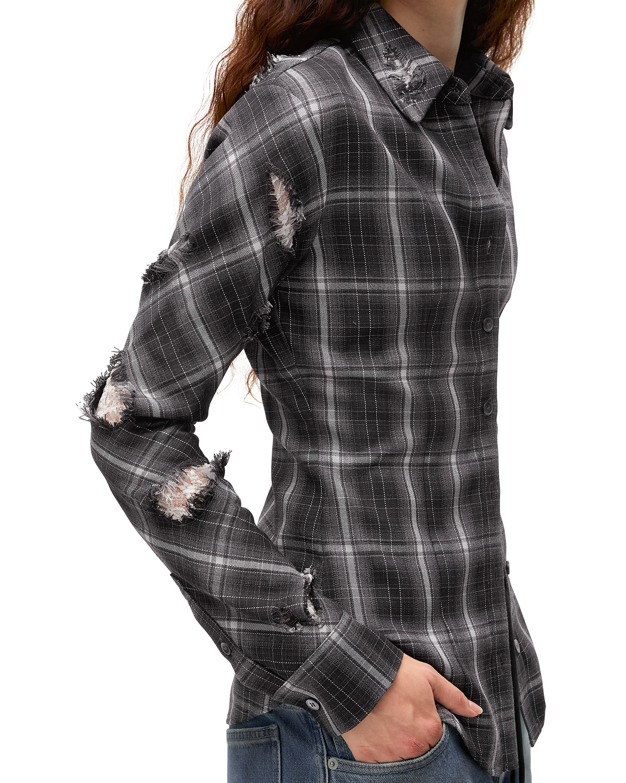 CHECK OVERLAY LACE SHIRT-4