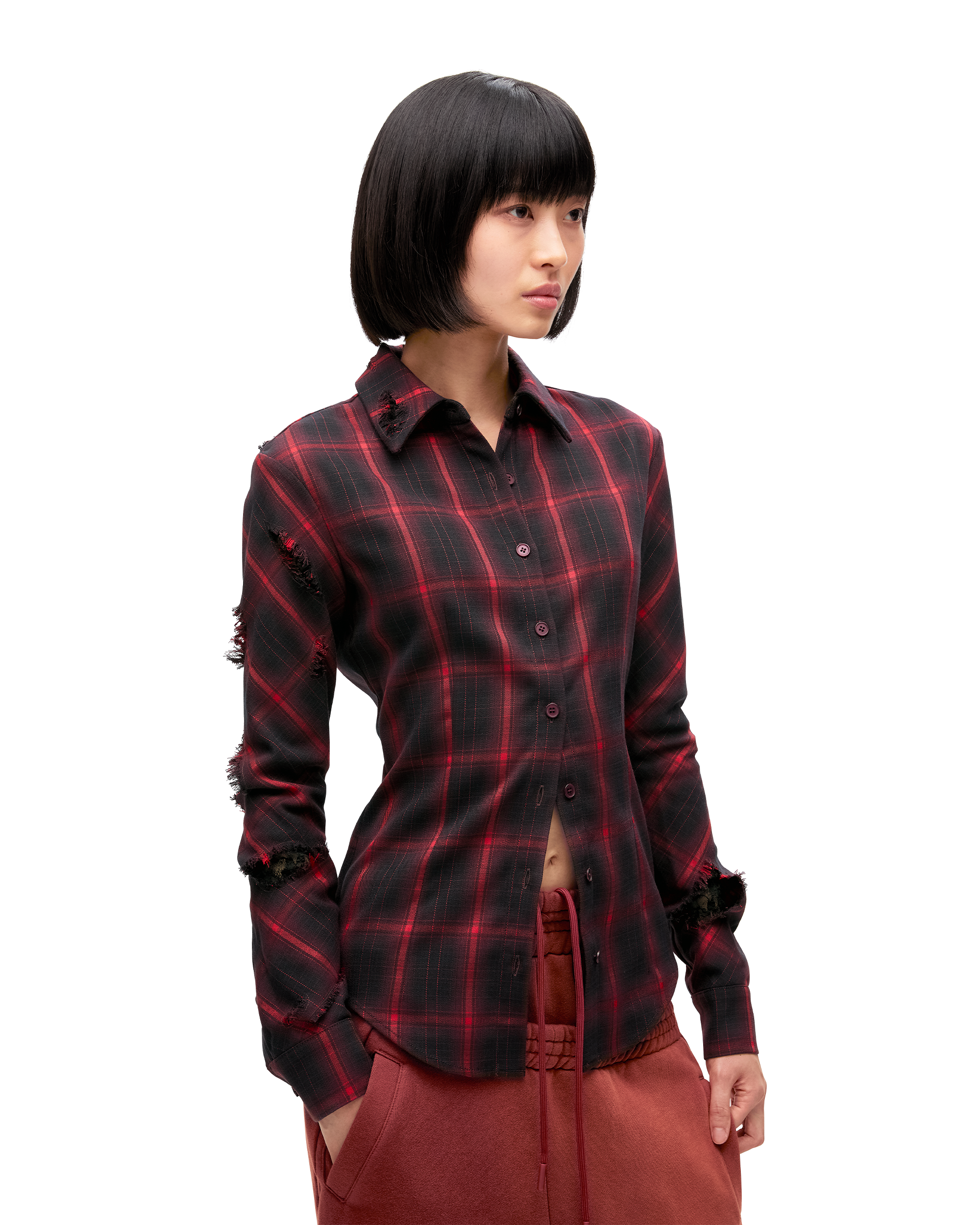 CHECK OVERLAY LACE SHIRT