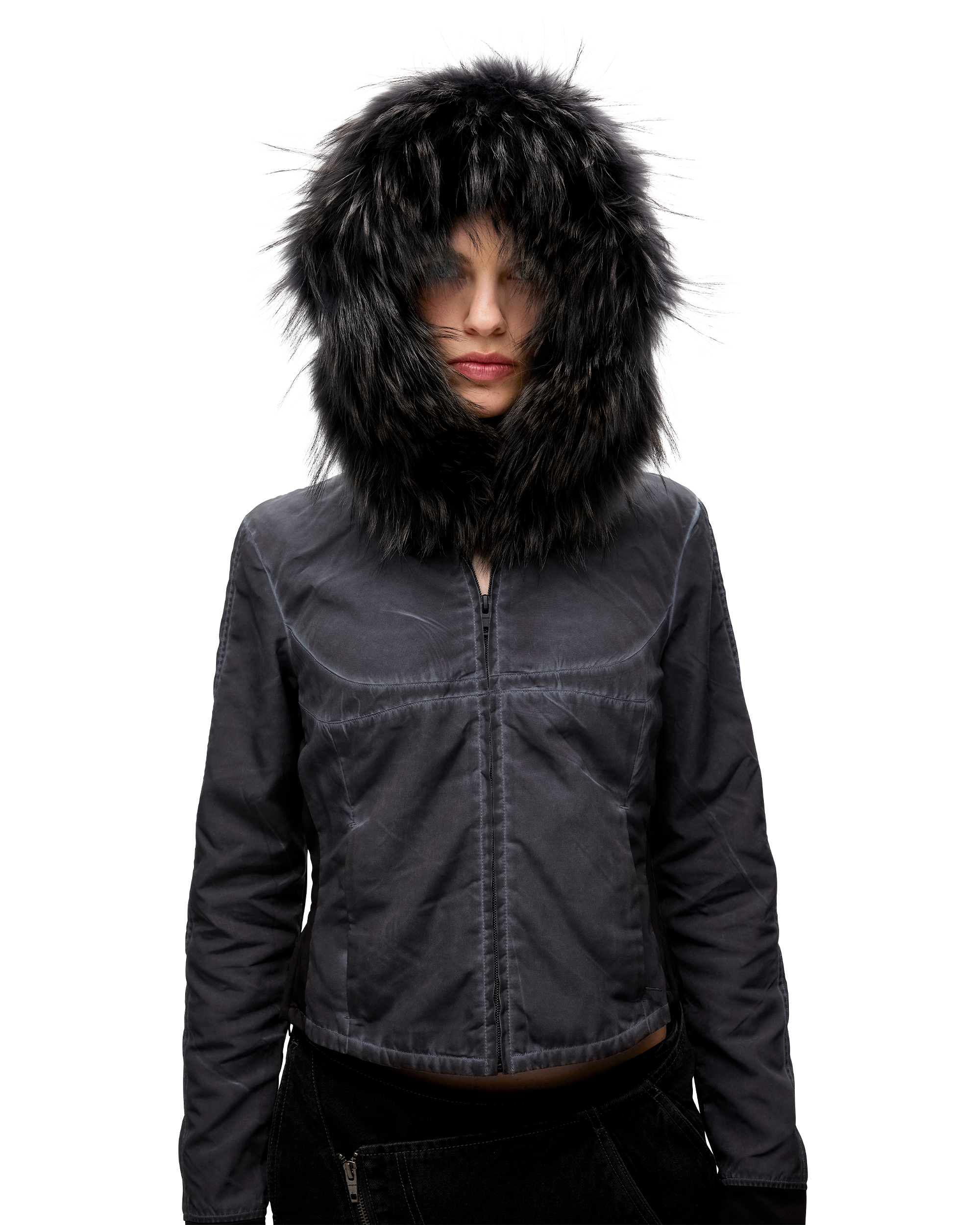 FUR HOODIE ZIP JACKET