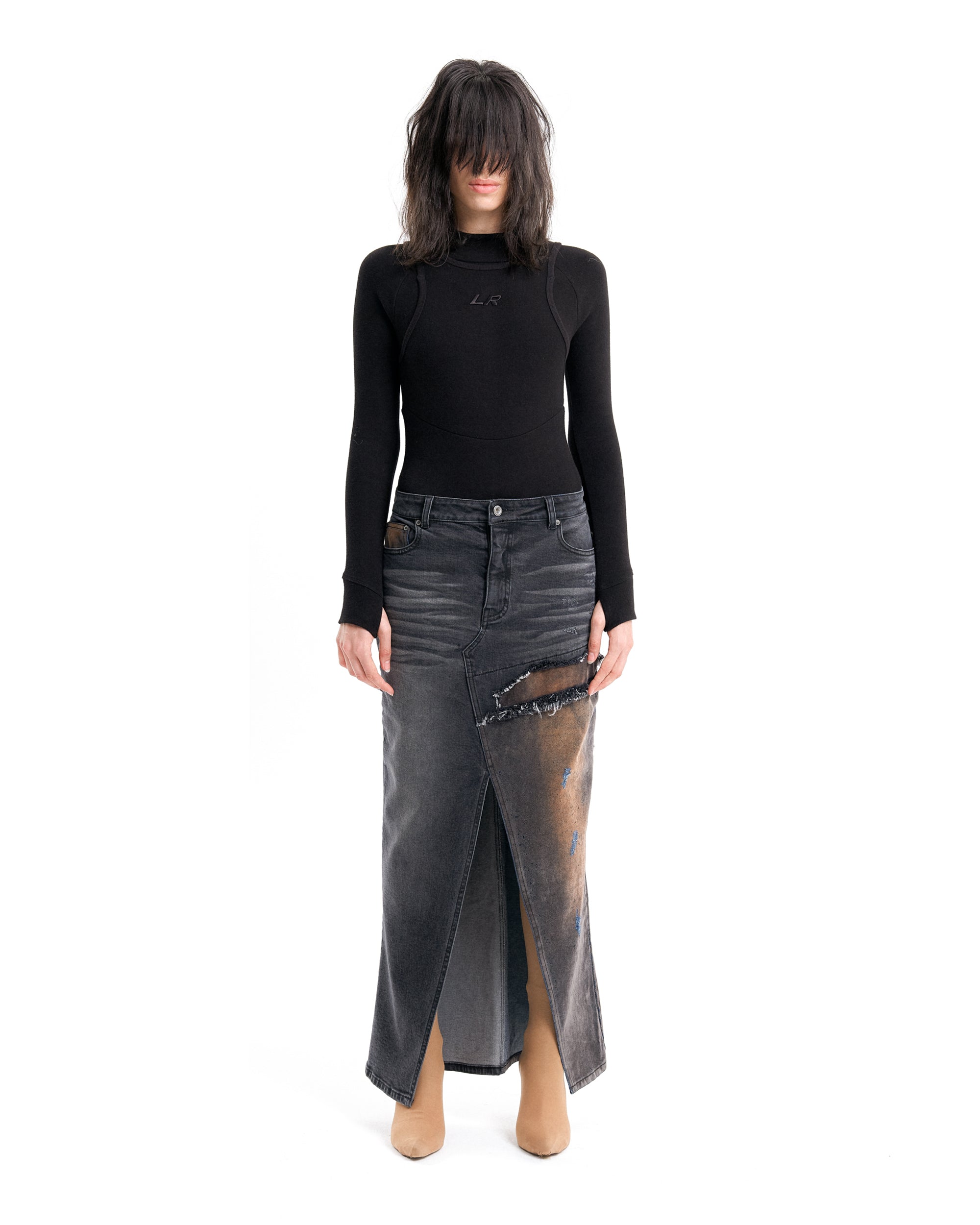 (EMMA) HYBRID MAXI DENIM SKIRT