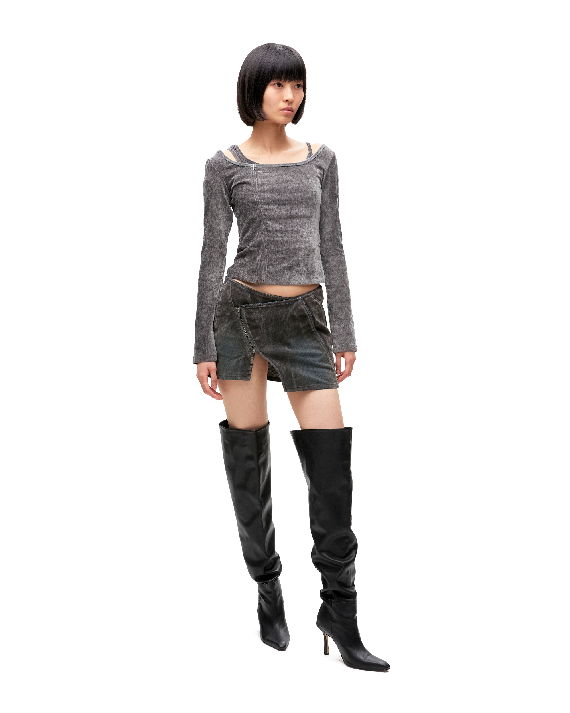 SLASHED DENIM SKIRT
