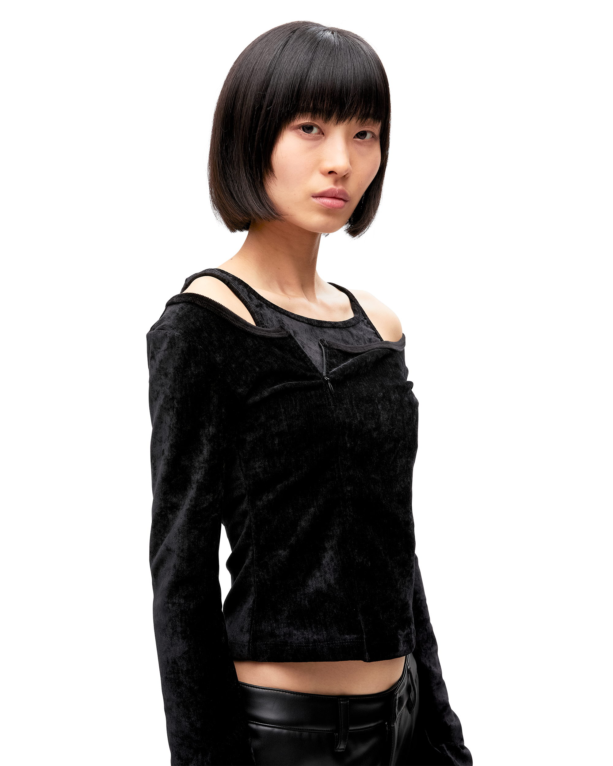 VELVET STRAP ZIPPER TOP