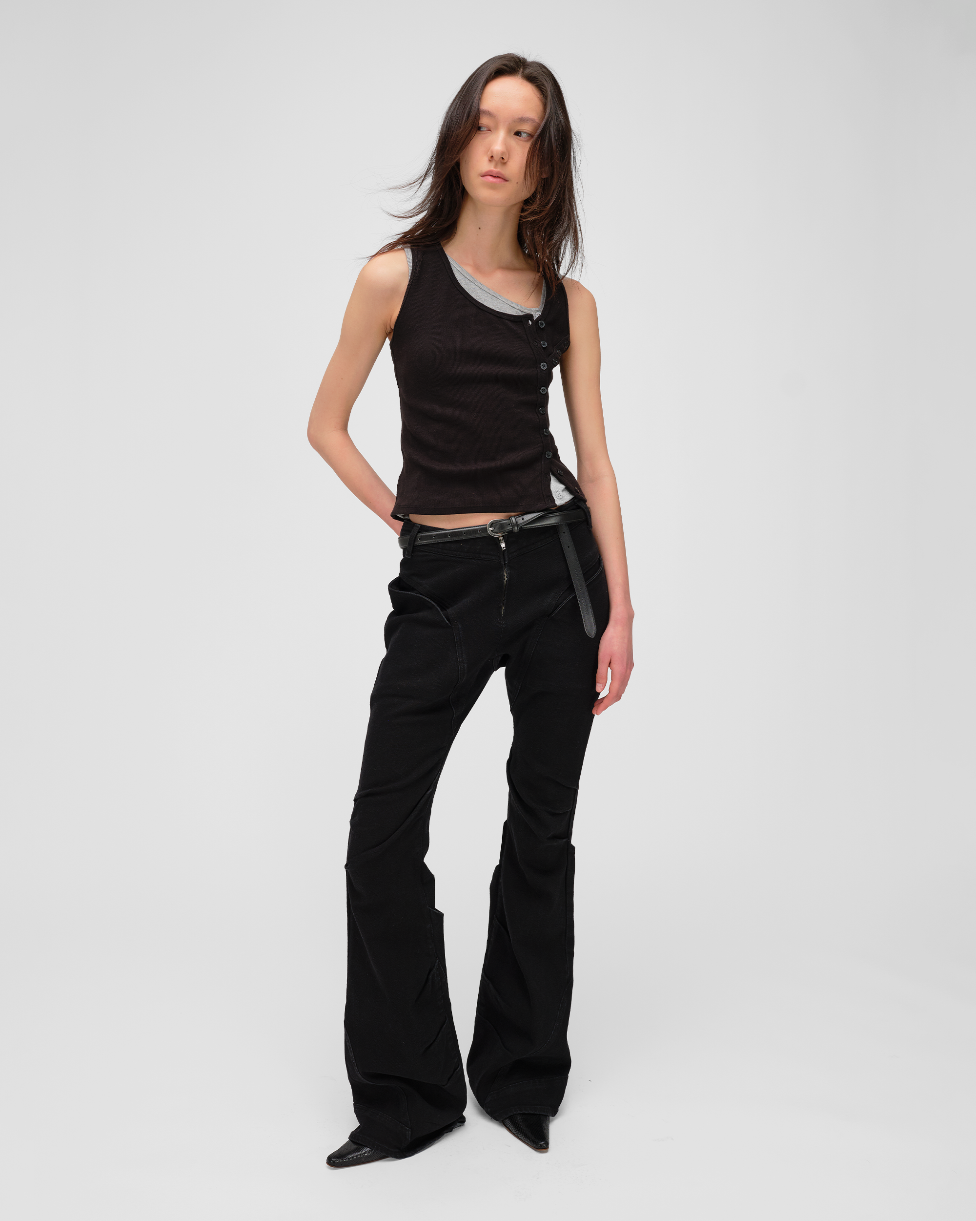 DRAPED FLARE JEANS