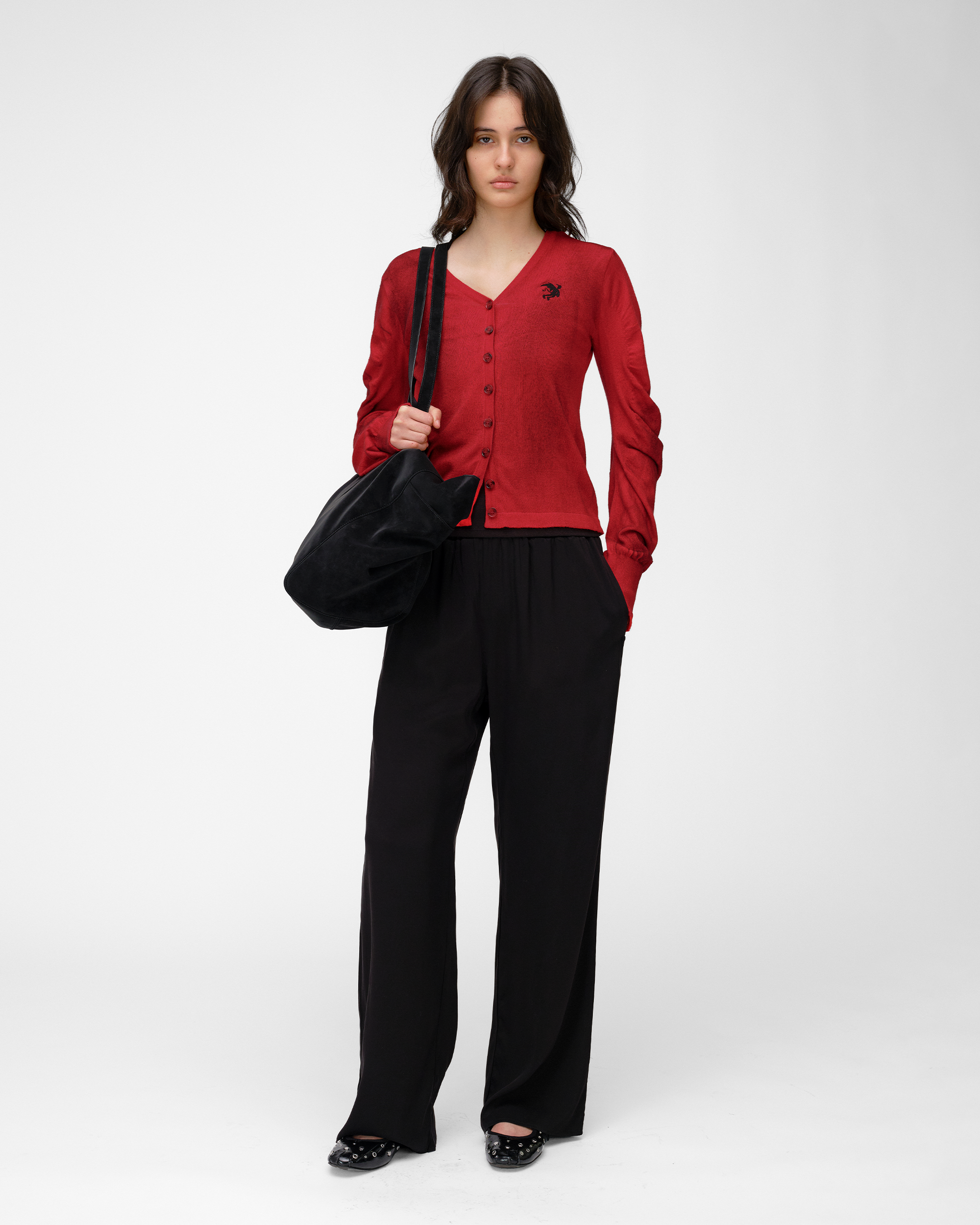 RUCHED KNIT CARDIGAN