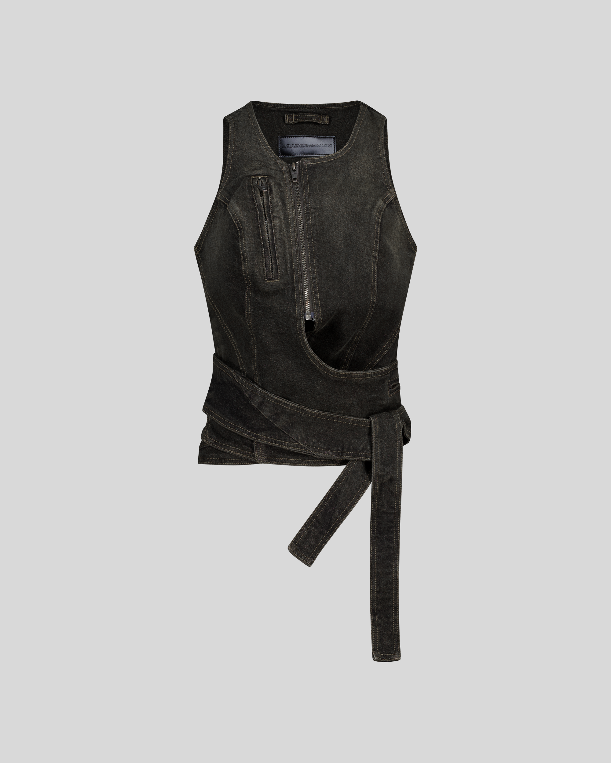 DRAPERY WAIST DENIM TOP