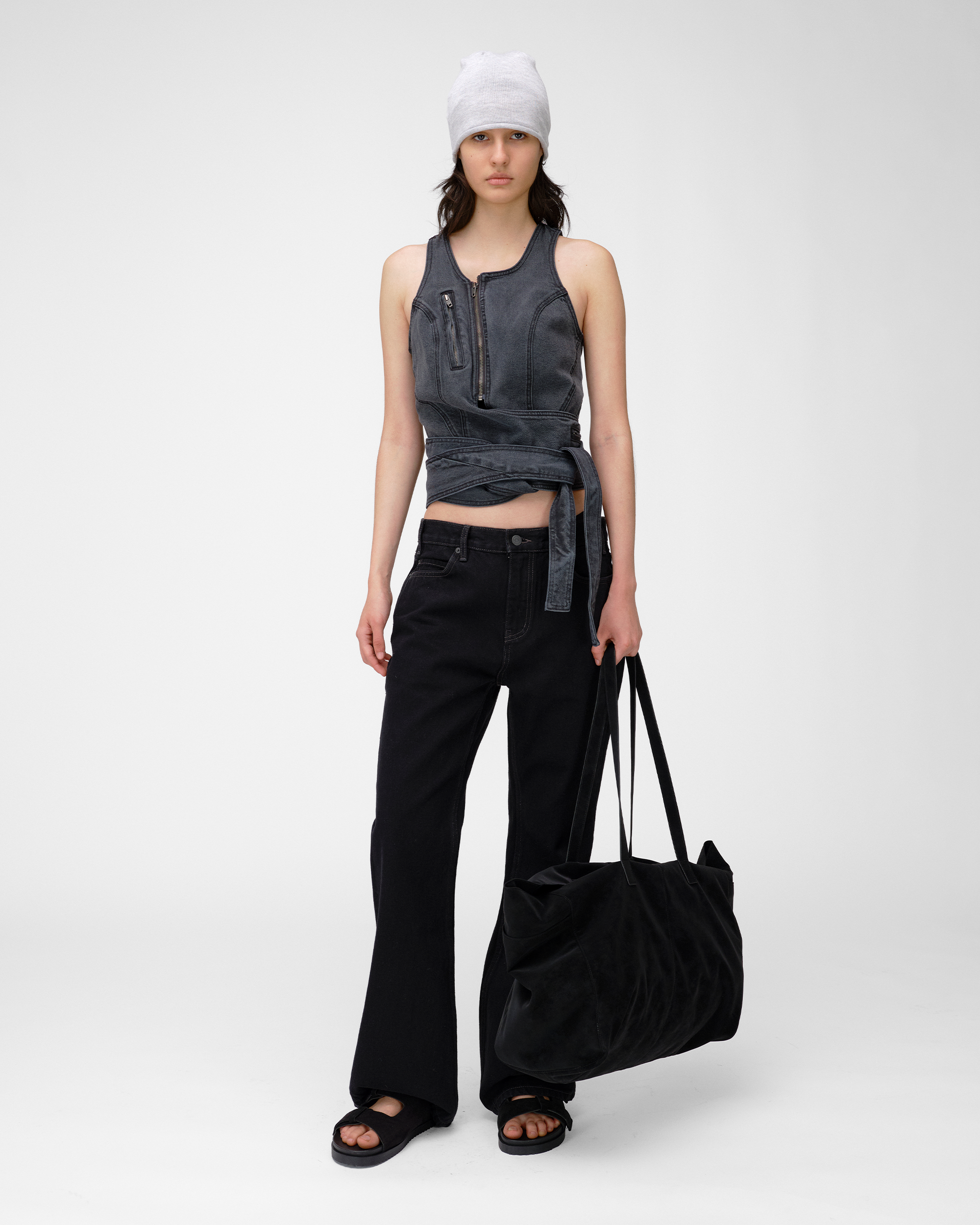 DRAPERY WAIST DENIM TOP