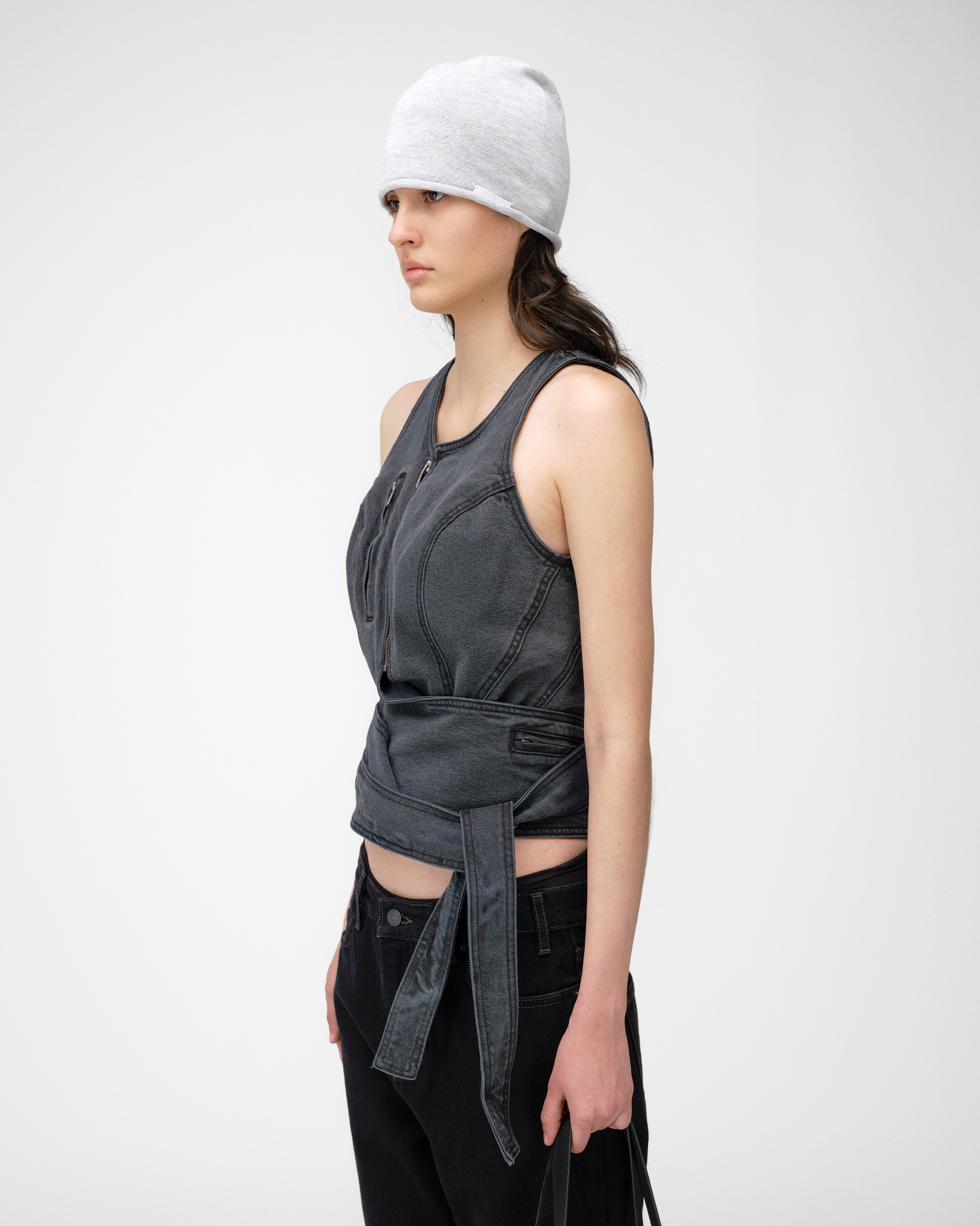 DRAPERY WAIST DENIM TOP