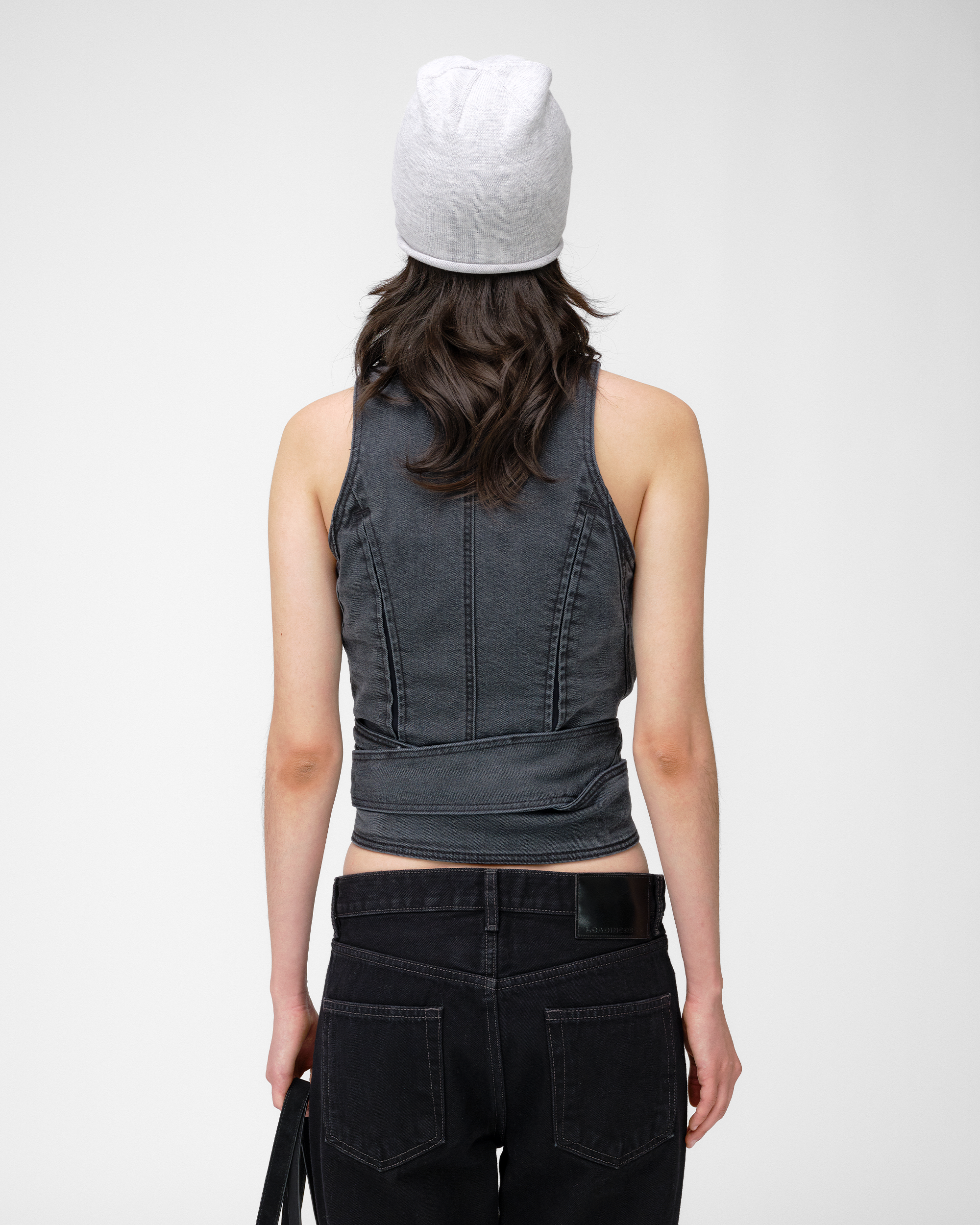 DRAPERY WAIST DENIM TOP