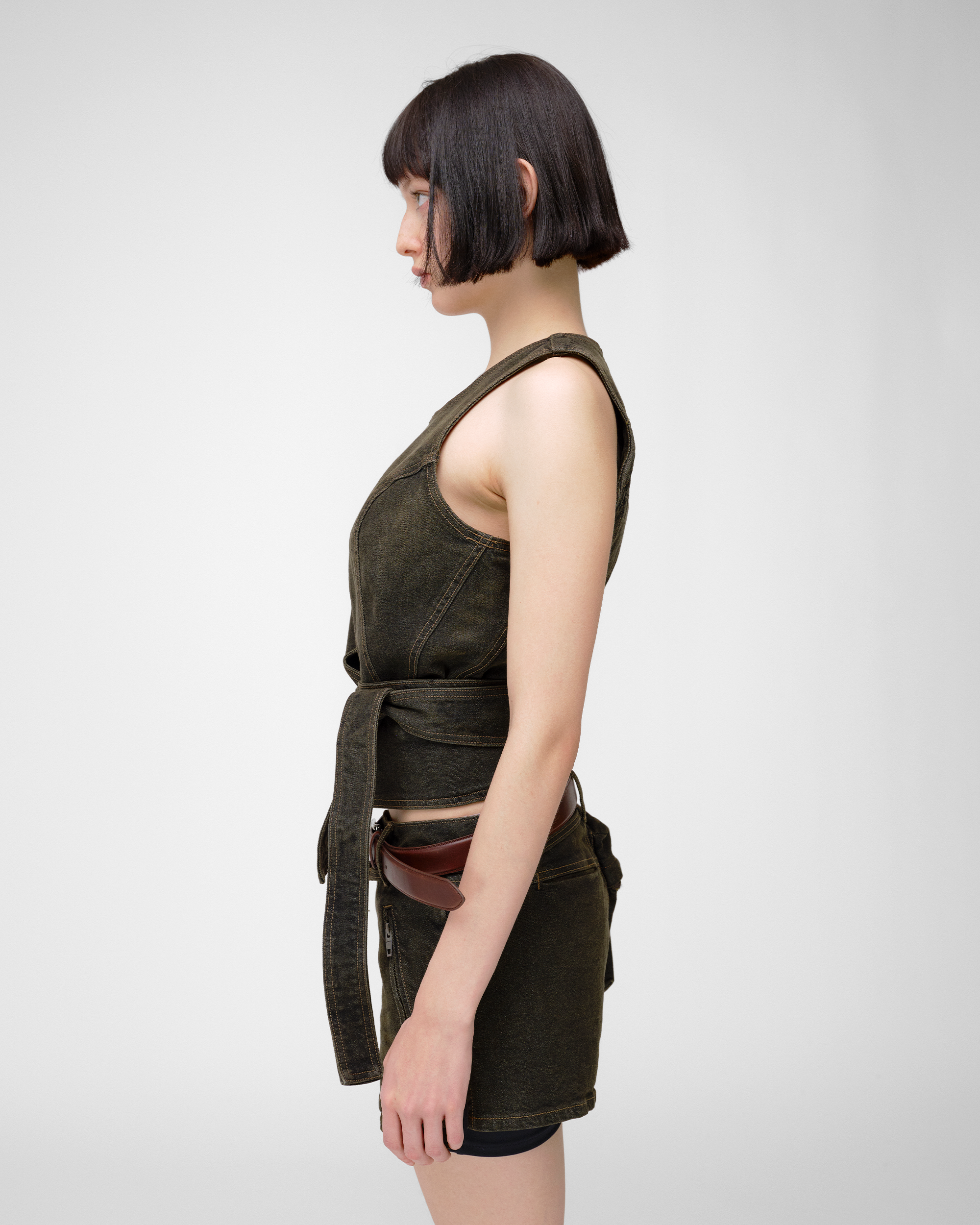 DRAPERY WAIST DENIM TOP