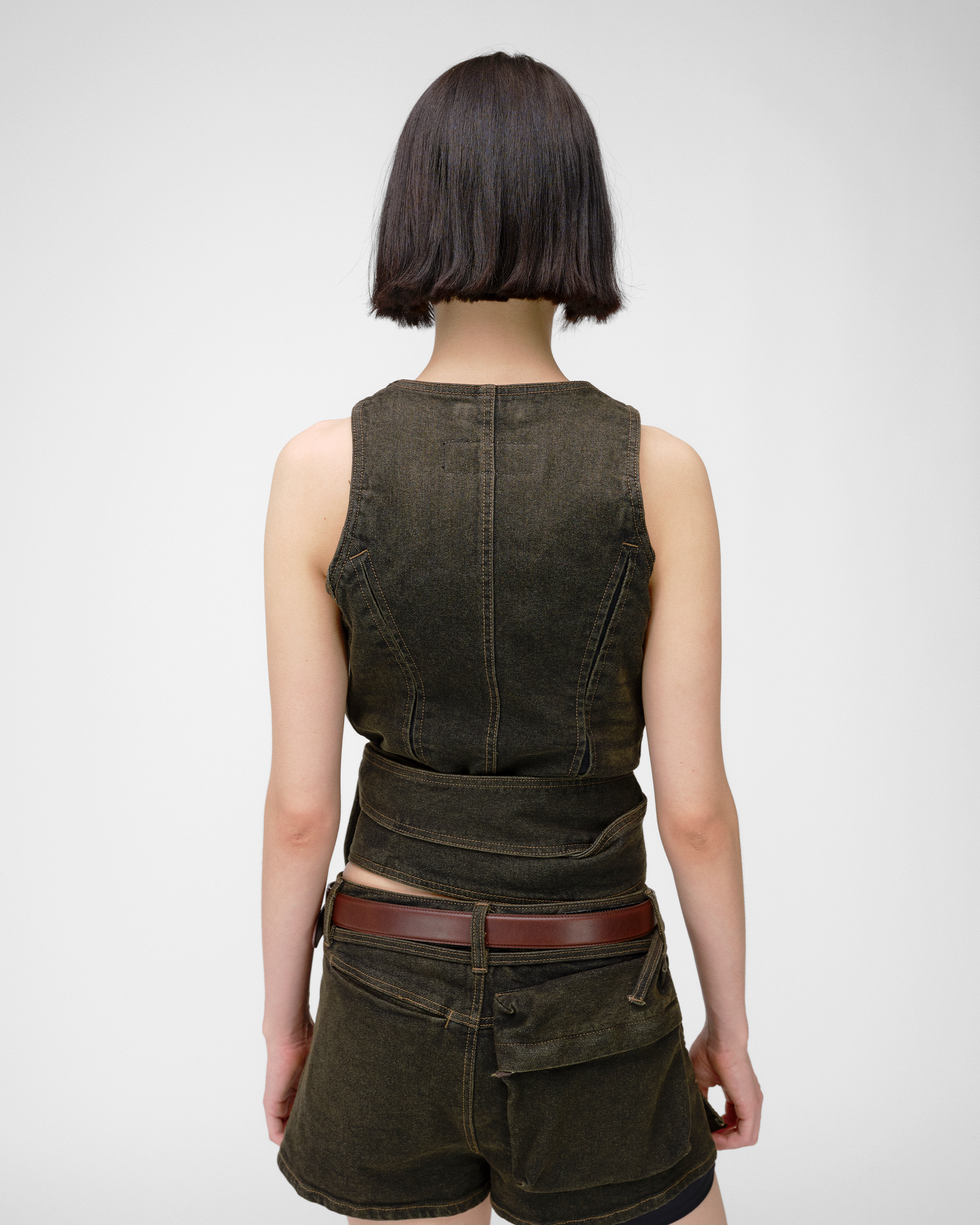 DRAPERY WAIST DENIM TOP