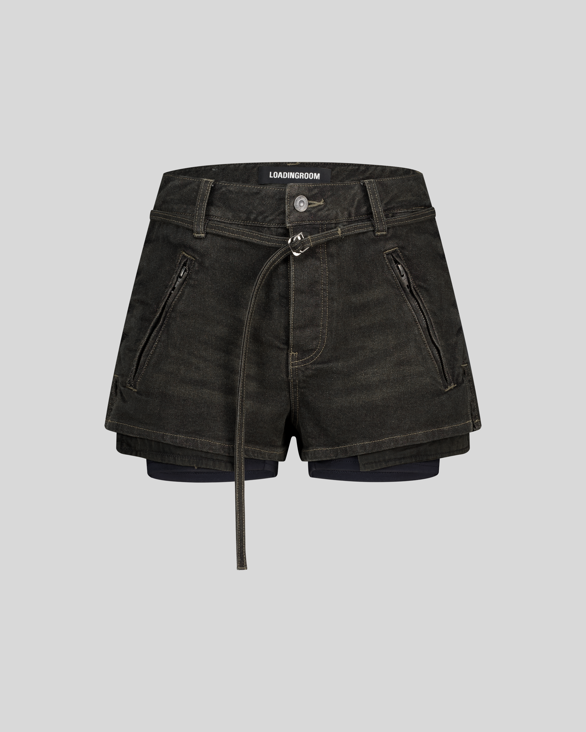 BELTED DENIM SHORTS