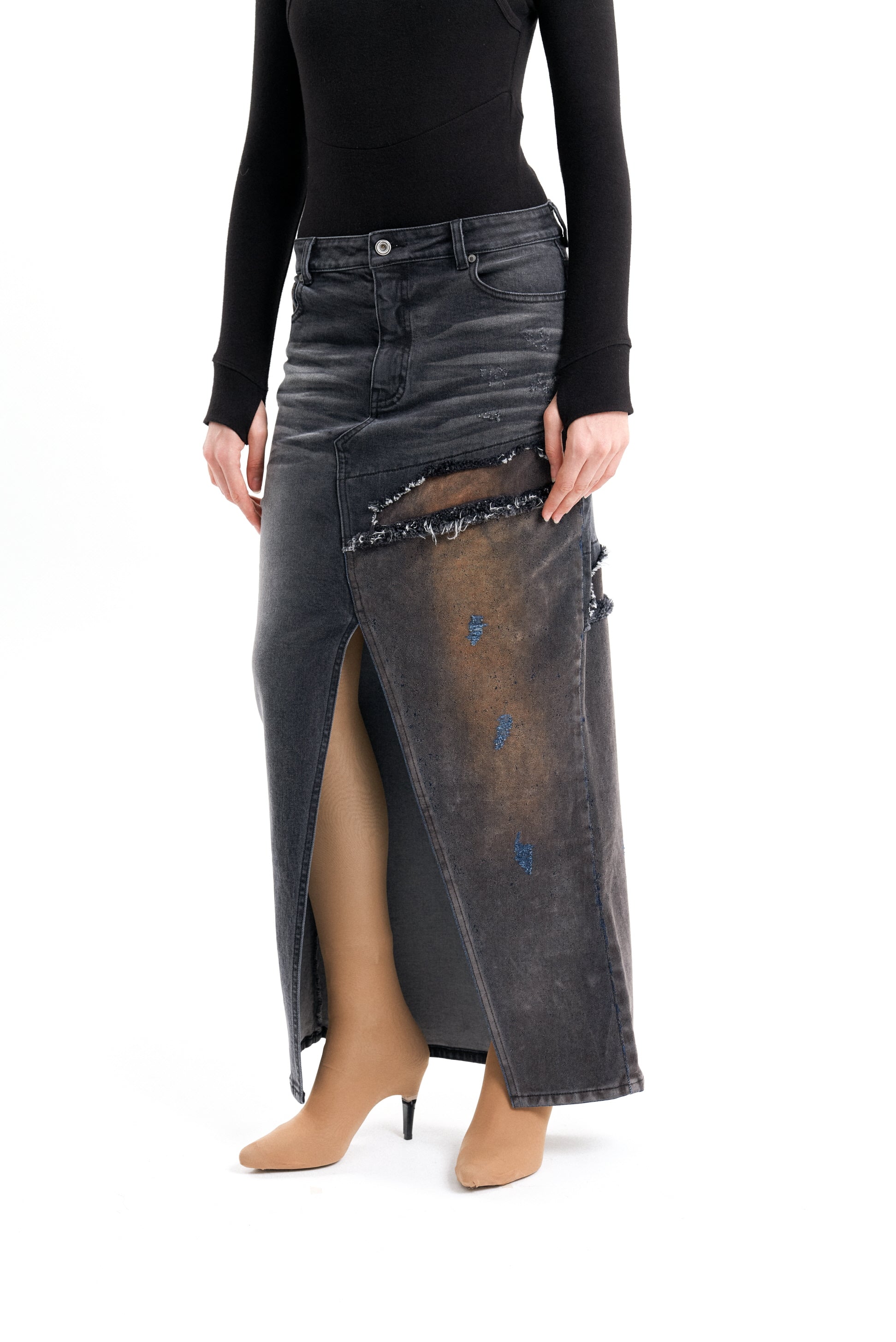 (EMMA) HYBRID MAXI DENIM SKIRT / PRE-ORDER