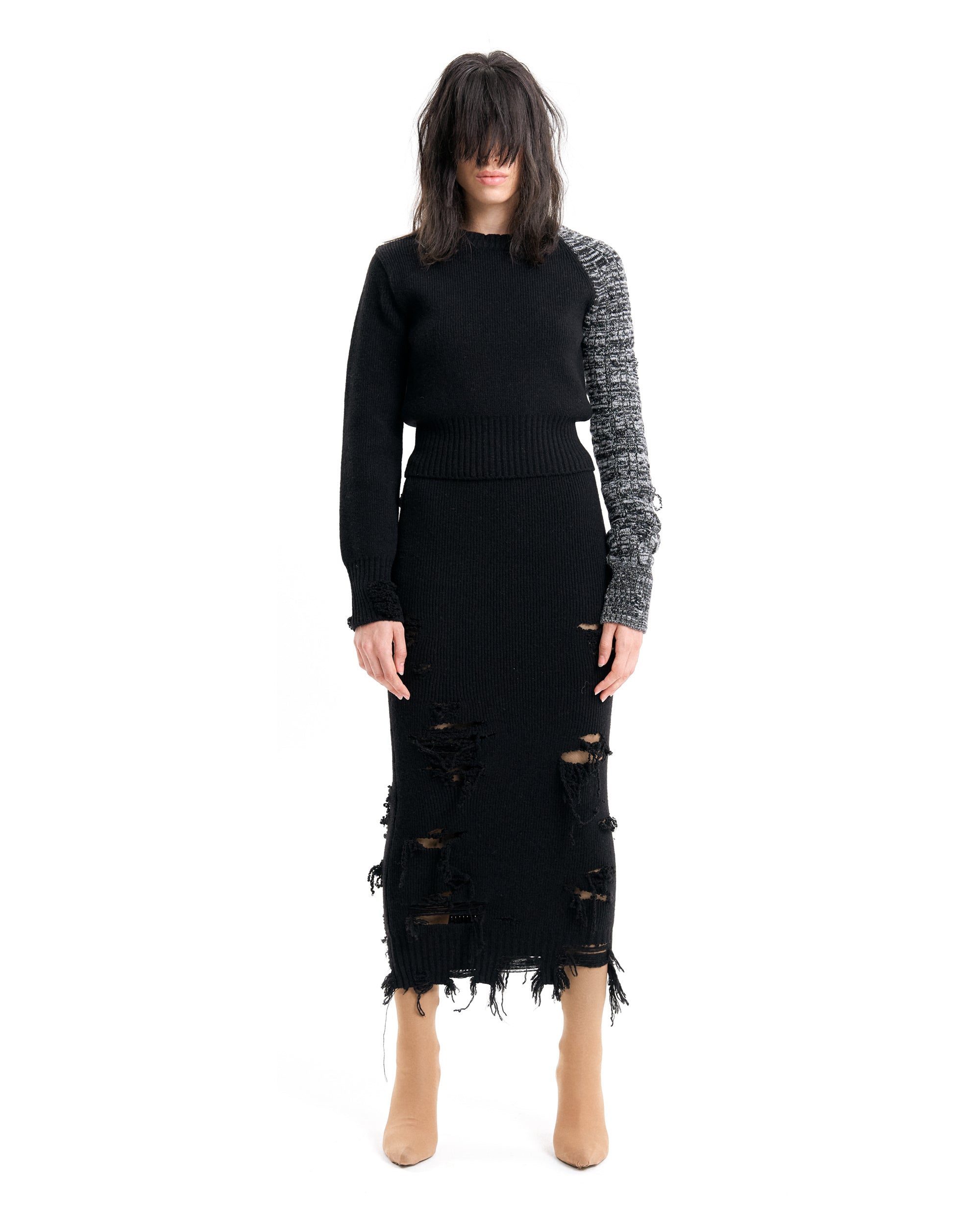 (EMMA) HARD DAMAGED KNIT SKIRT